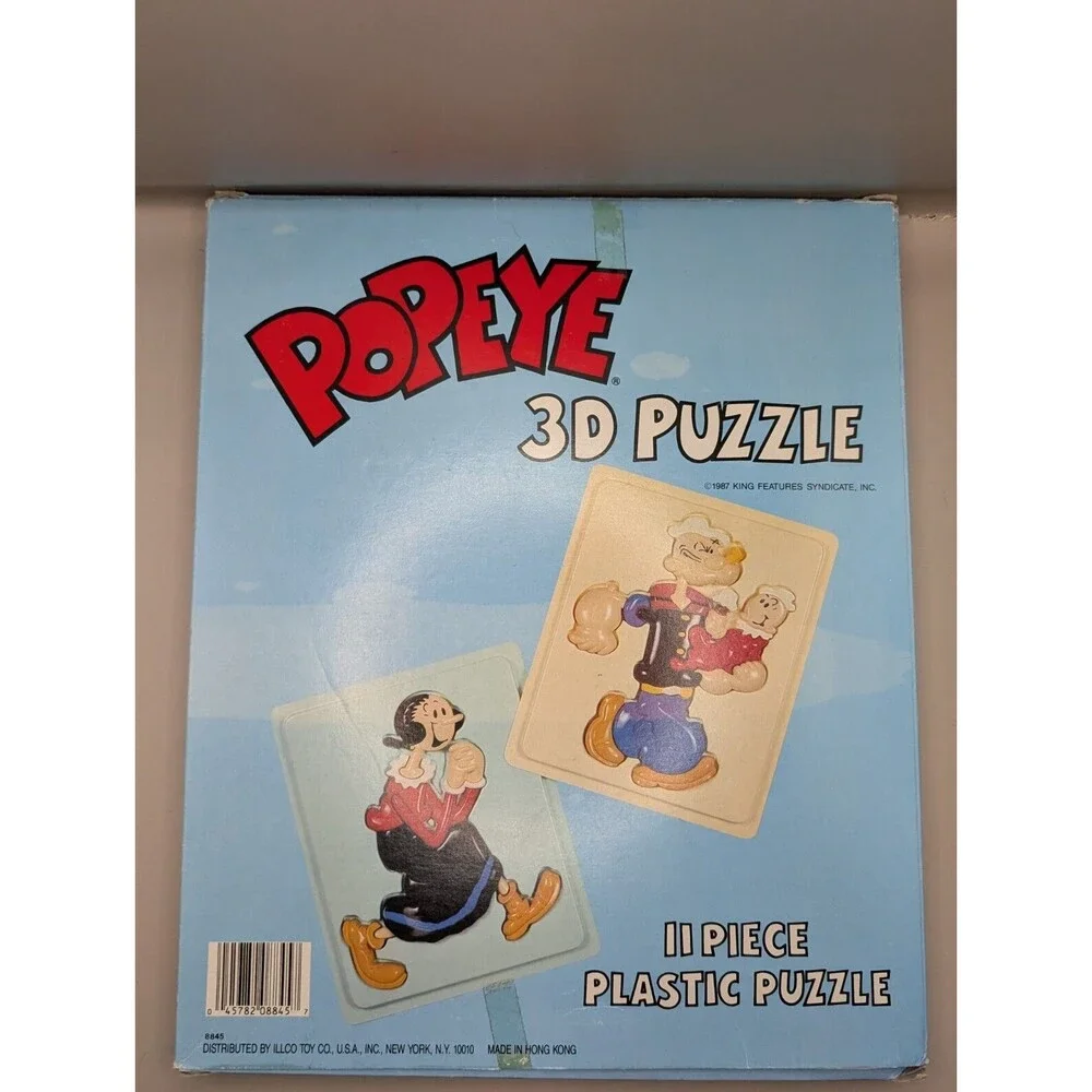 1987 Popeye & Olive Oil 3D Frame Tray Puzzle 11 Piece Jigsaw Retro Vintage Toy